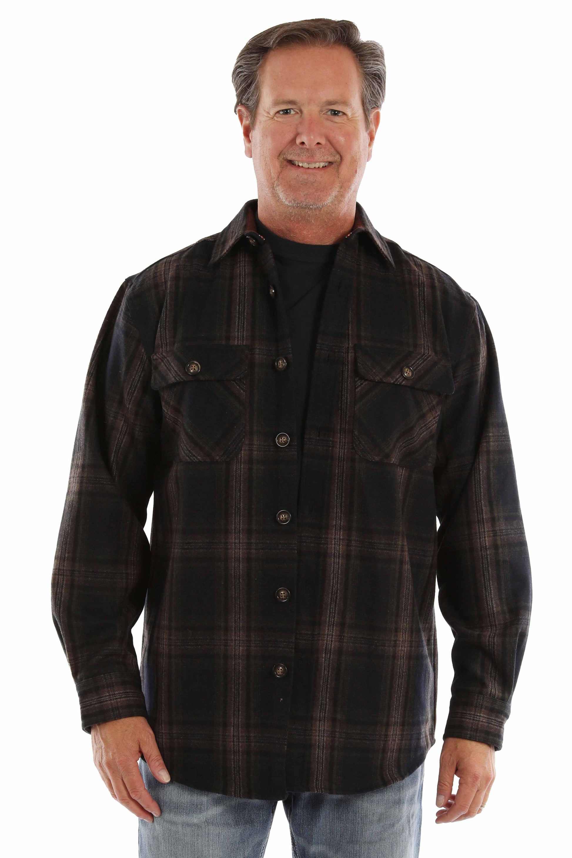 Scully Men's Heavy Weight Wool Blend Flannel Color Black Brown in Black-Brown