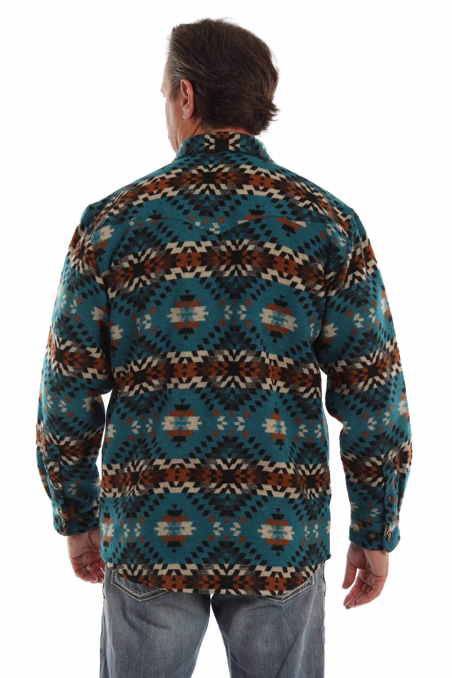 Scully Western Men's Wool Blend Aztec Button Jacket in Turquoise