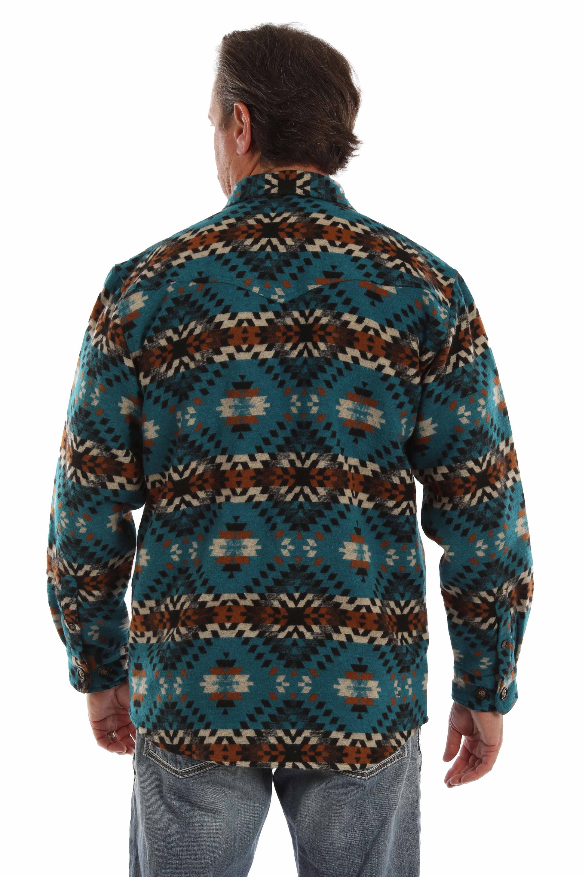 Scully Western Men's Wool Blend Aztec Button Jacket in Turquoise