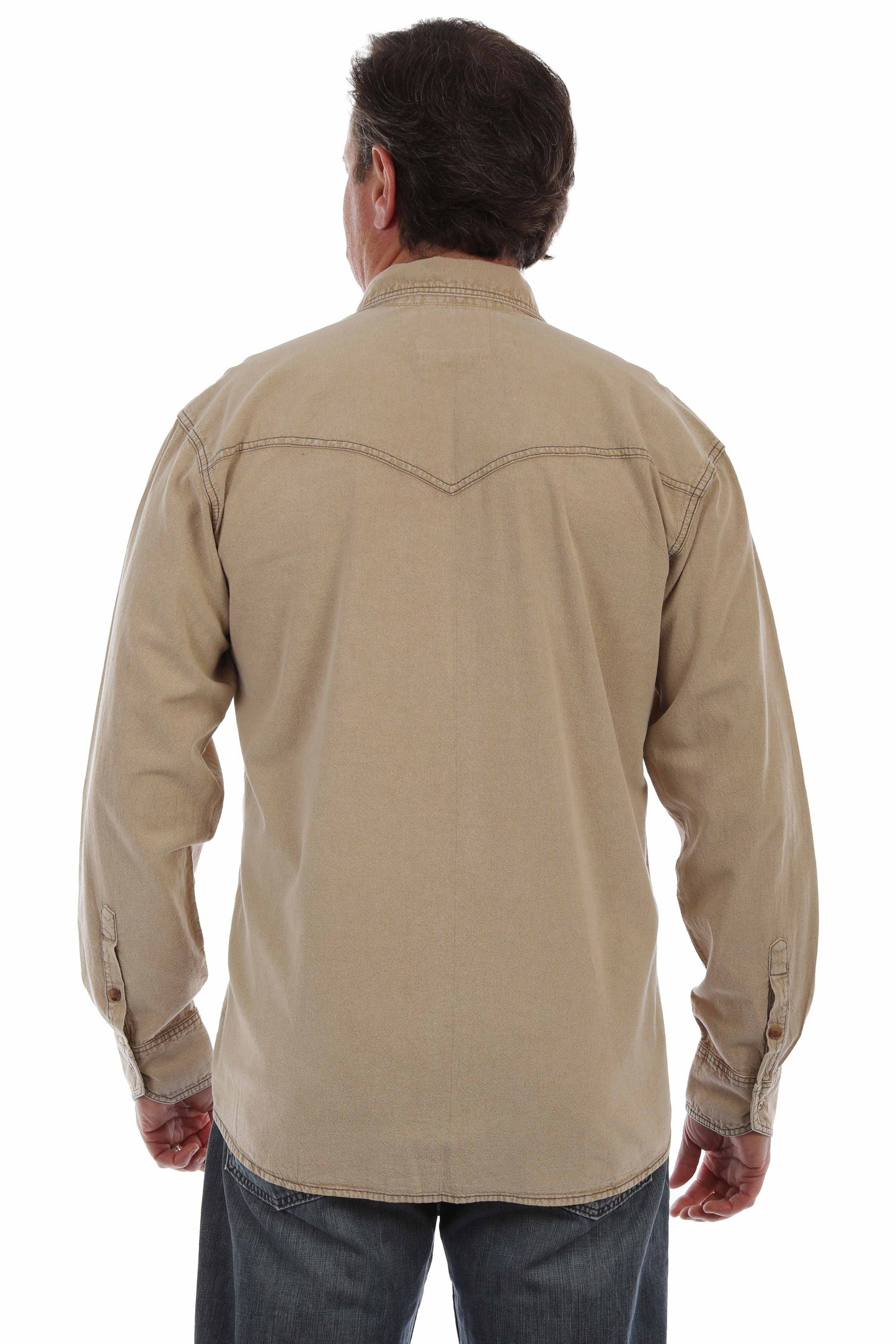 Scully Men's Long Sleeve Button Front Shirt With Contrast Stitch in Stone