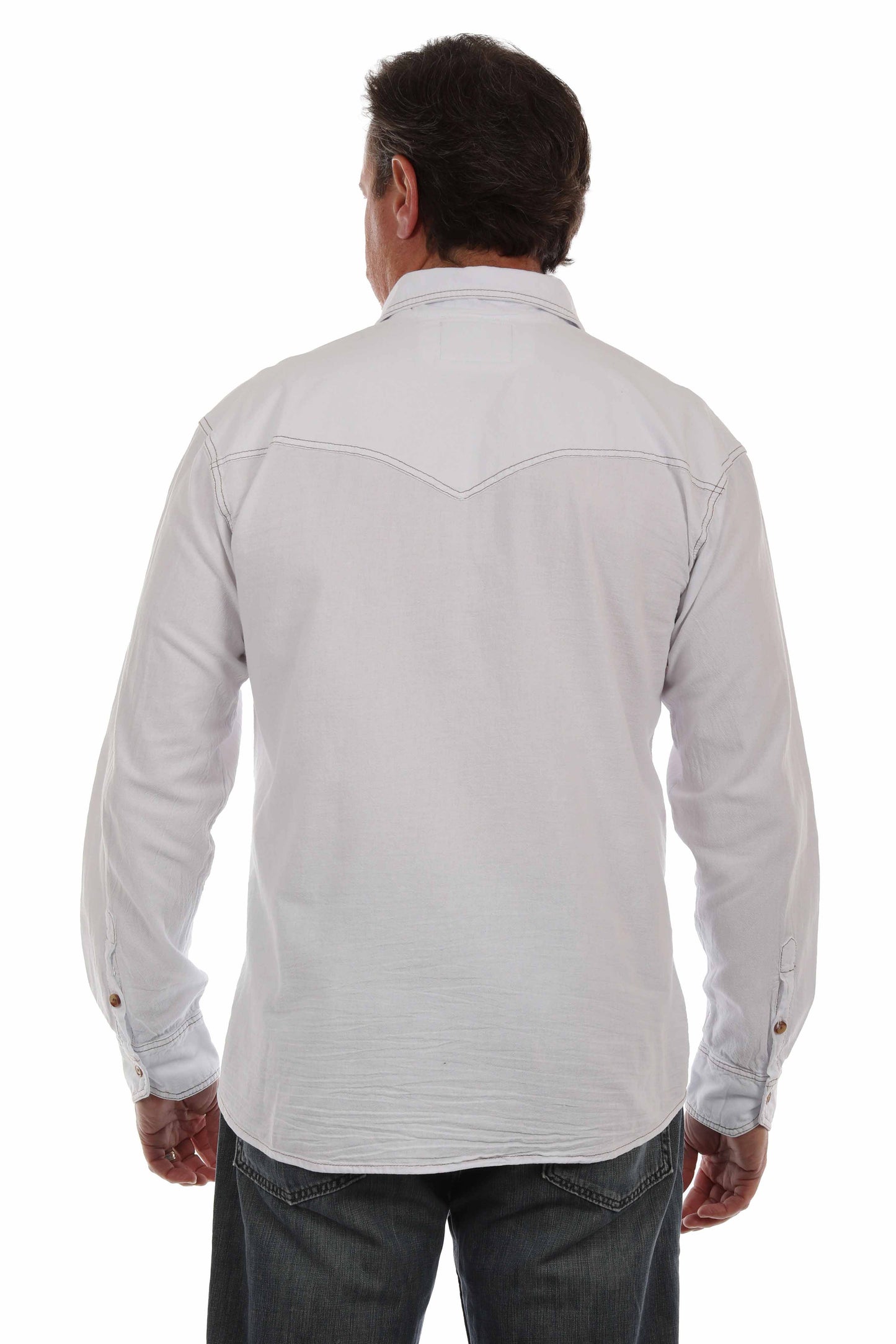 Scully Men's Long Sleeve Button Front Shirt With Contrast Stitch in White