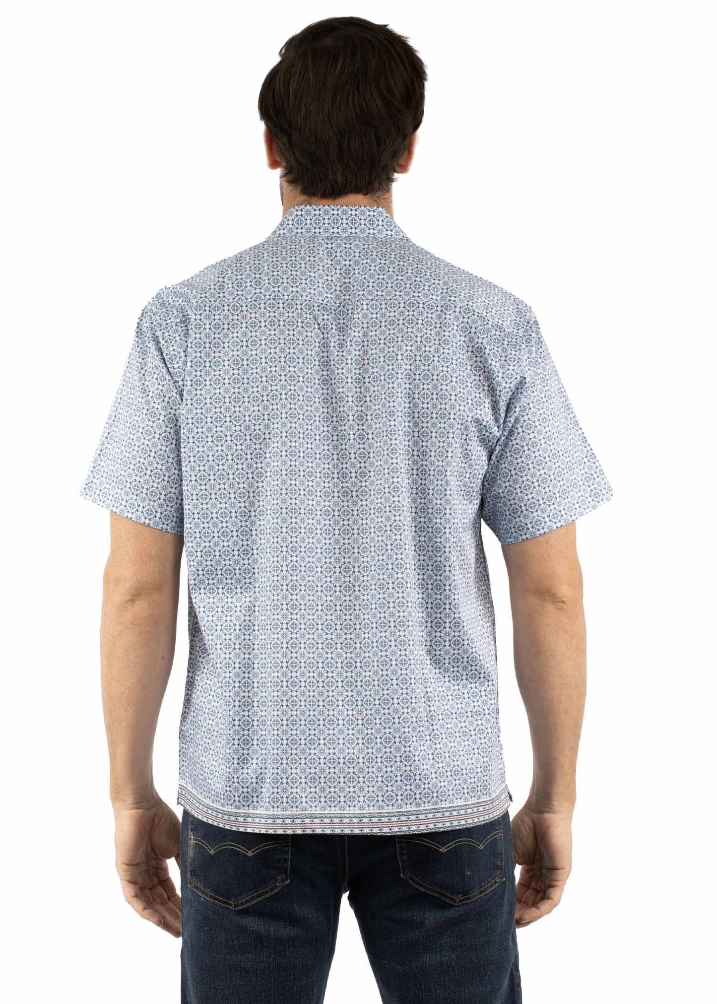Scully Western Men's Short Sleeve Print Button Shirt in Blue