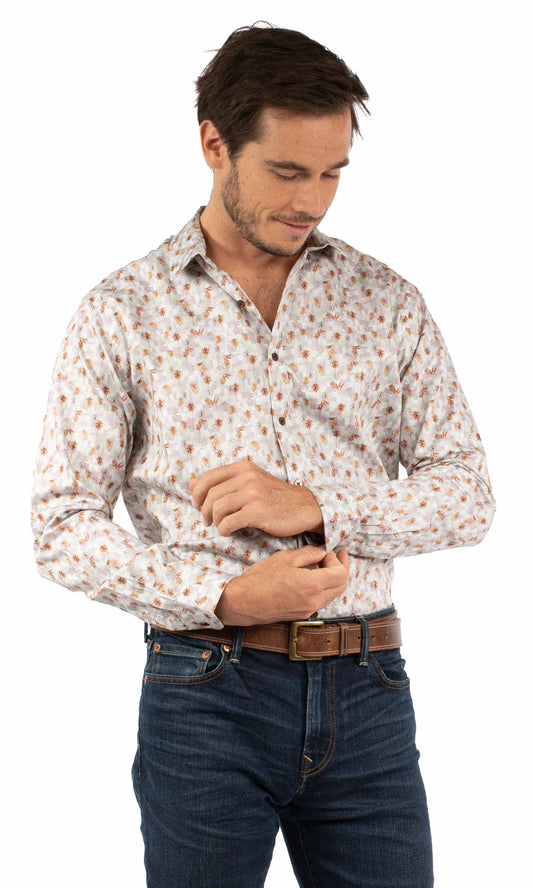 Scully Western Men's Long Sleeve Print Button Shirt in Shell