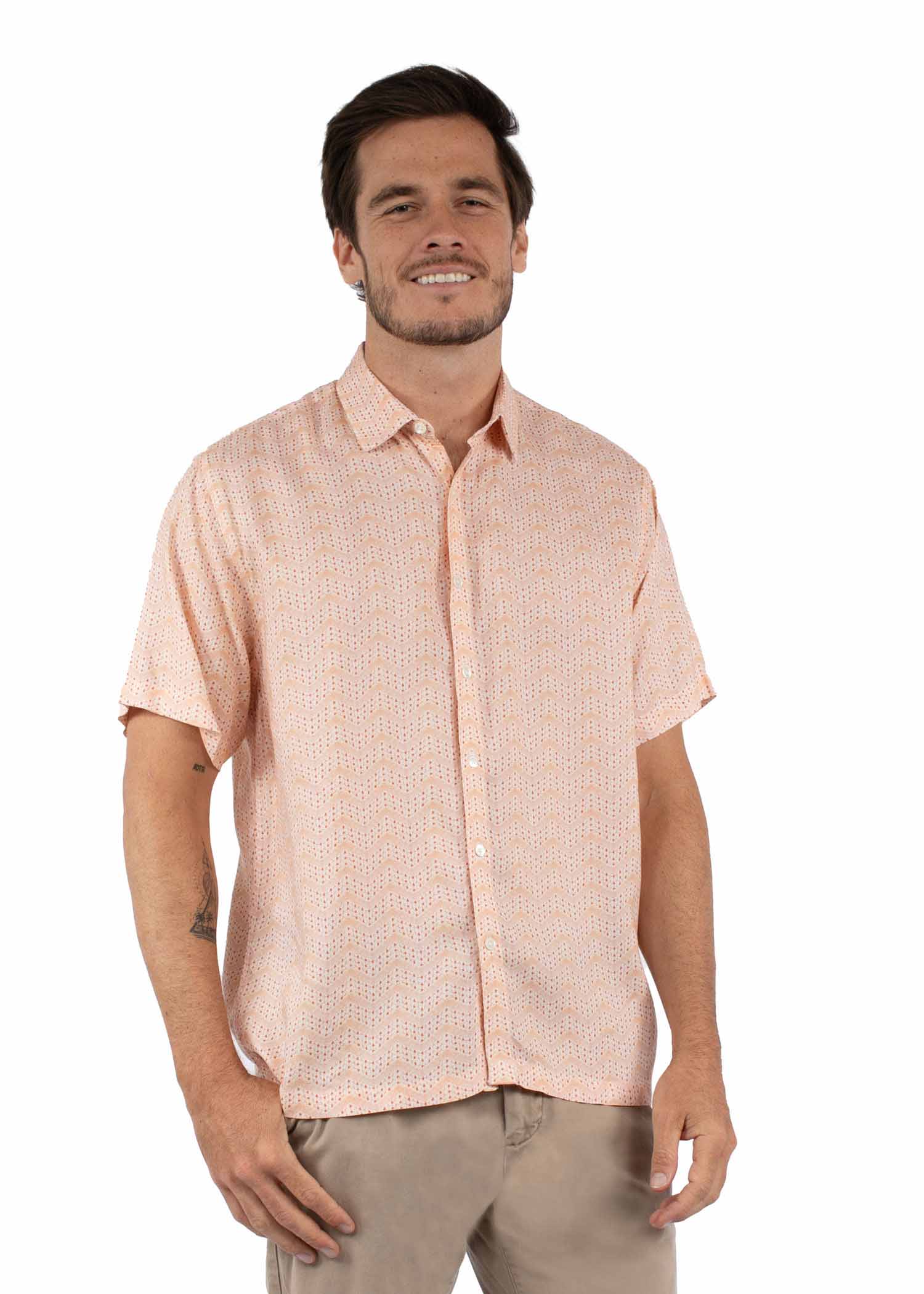 Scully Western Men's Short Sleeve Print Button Shirt in Peach
