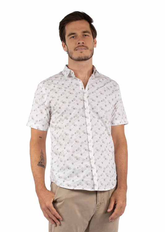 Scully Western Men's Short Sleeve Print Button Shirt in Ivory