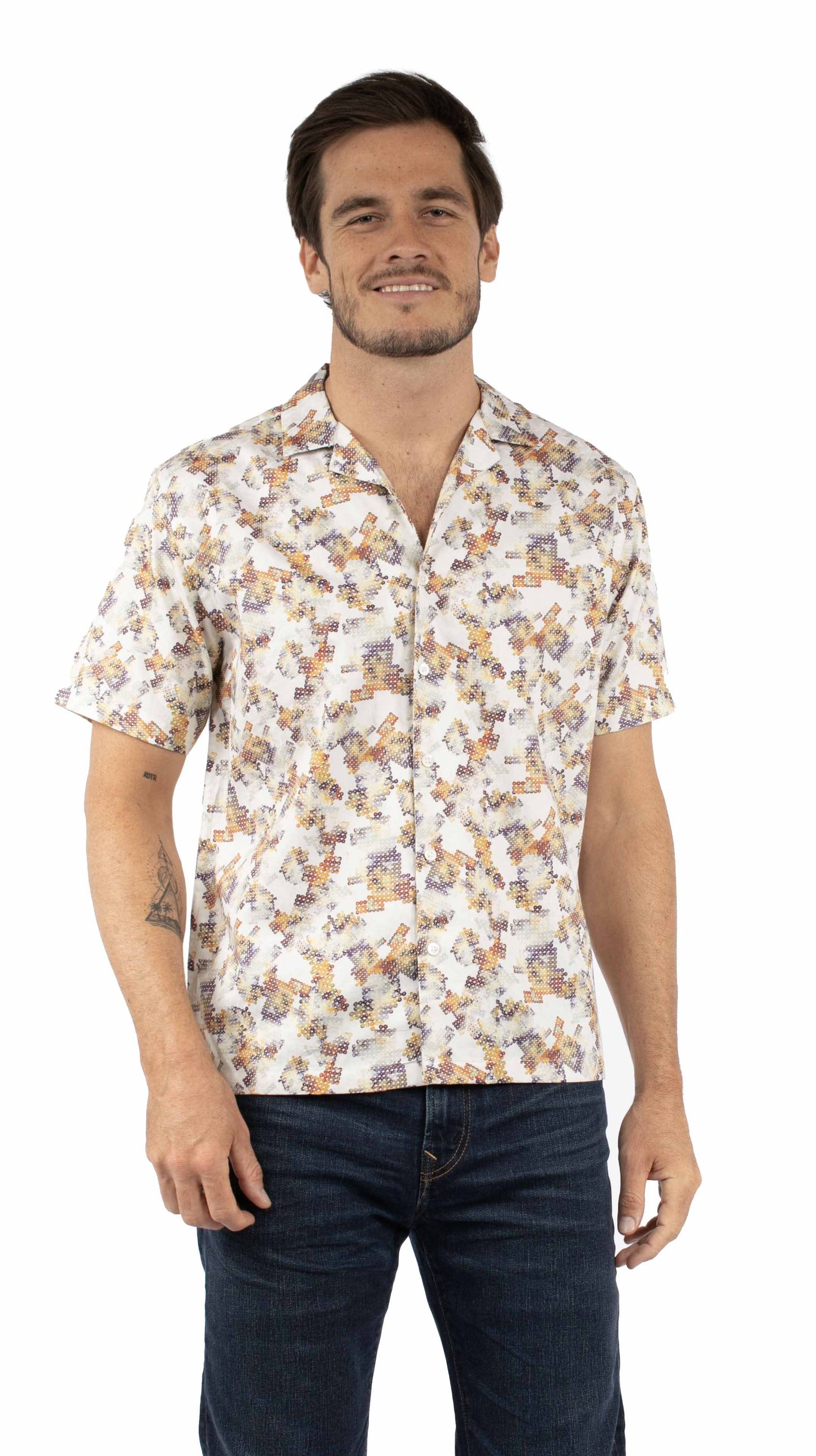 Scully Western Men's Short Sleeve Print Button Shirt in Natural