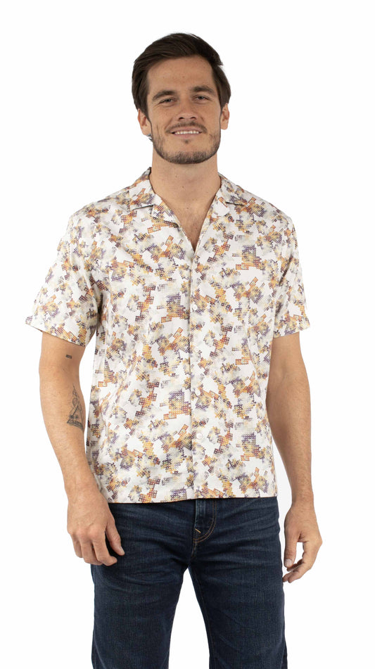 Scully Western Men's Short Sleeve Print Button Shirt in Natural