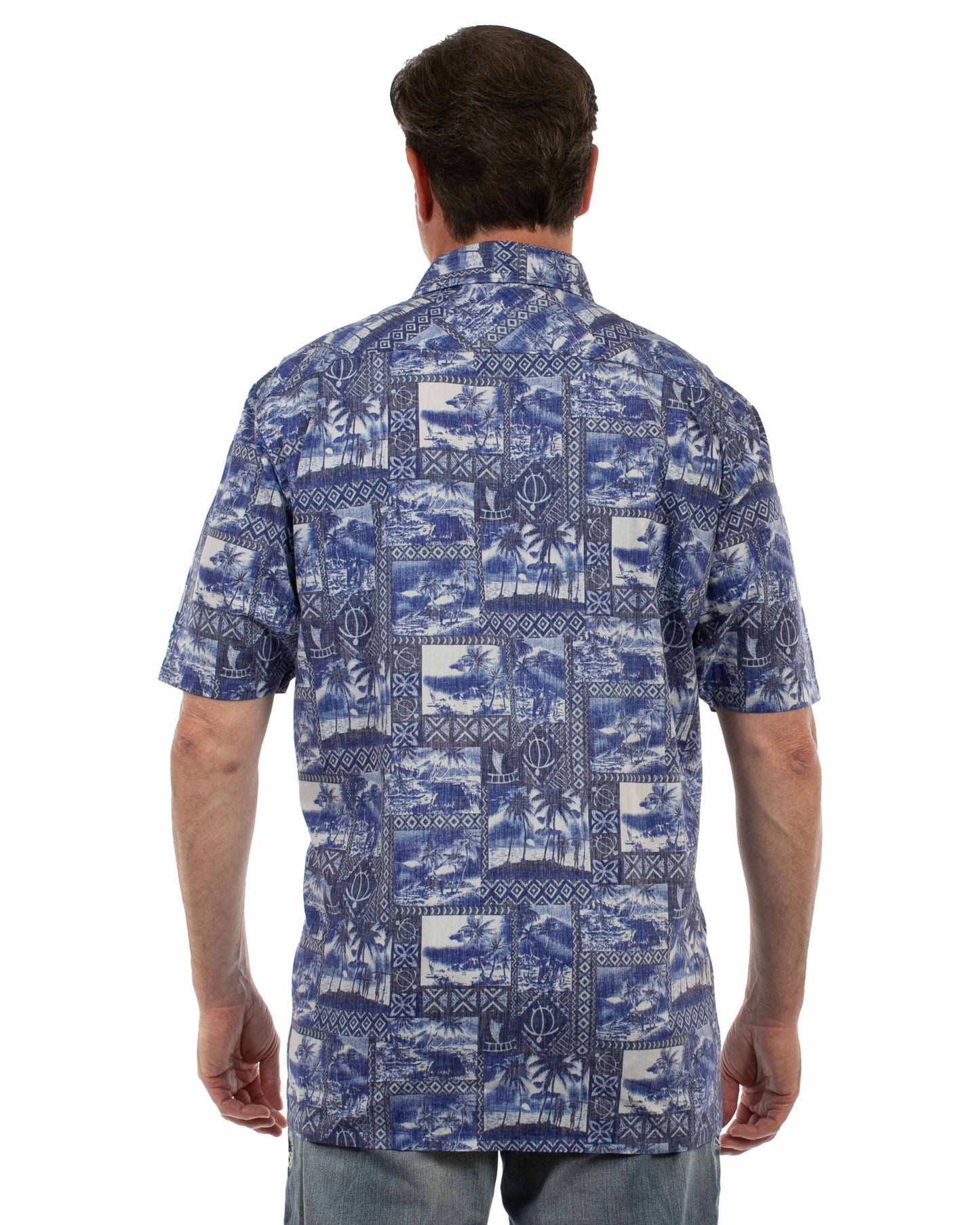 Scully Men's Casual Hawaiian Print Button Shirt in Blue