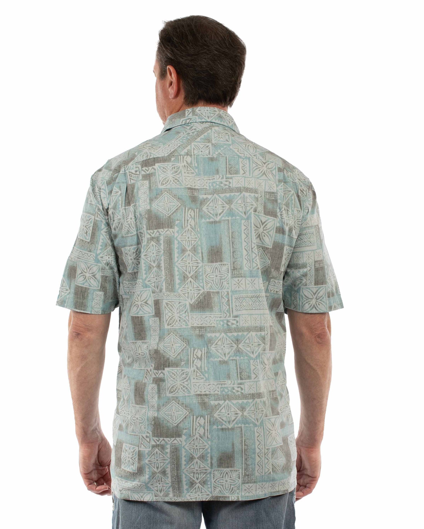 Scully Men's Casual Herringbone Hawaiian Button Shirt in Aqua