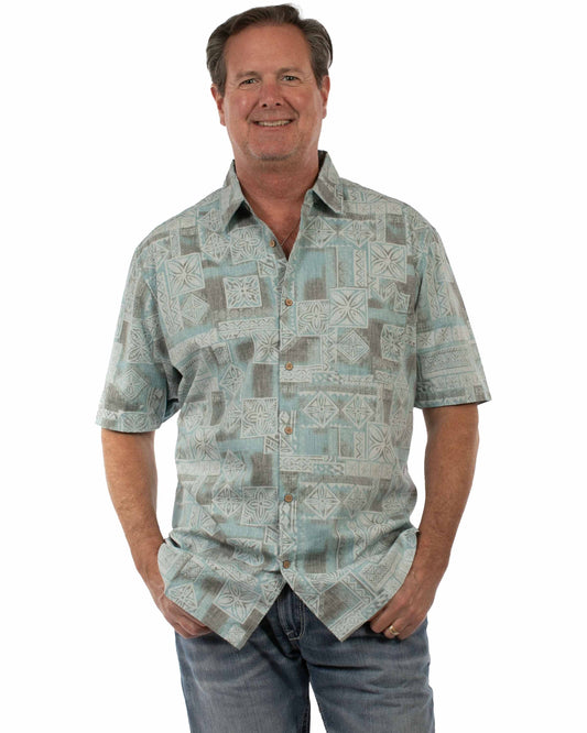 Scully Men's Casual Herringbone Hawaiian Button Shirt in Aqua