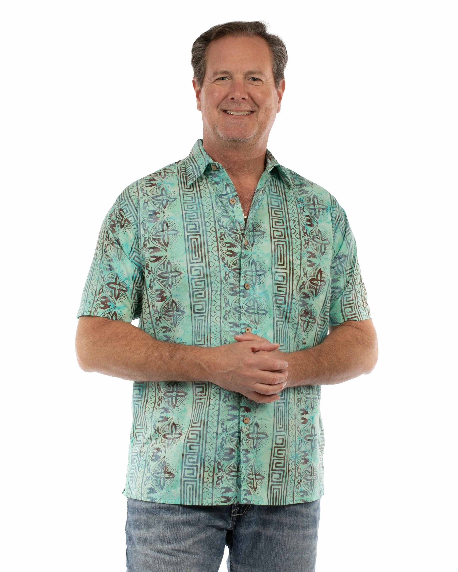 Scully Western Men's Short Sleeve Batik Print Shirt in Teal