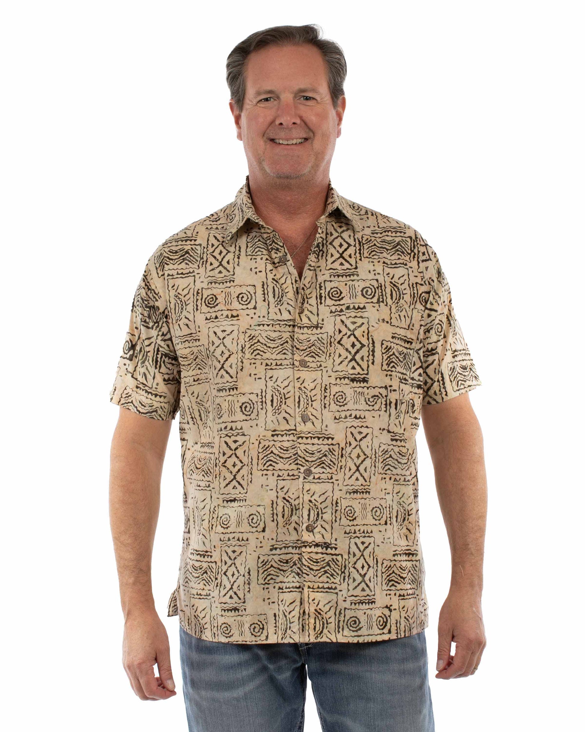 Scully Western Men's Short Sleeve Batik Print Shirt in Sand