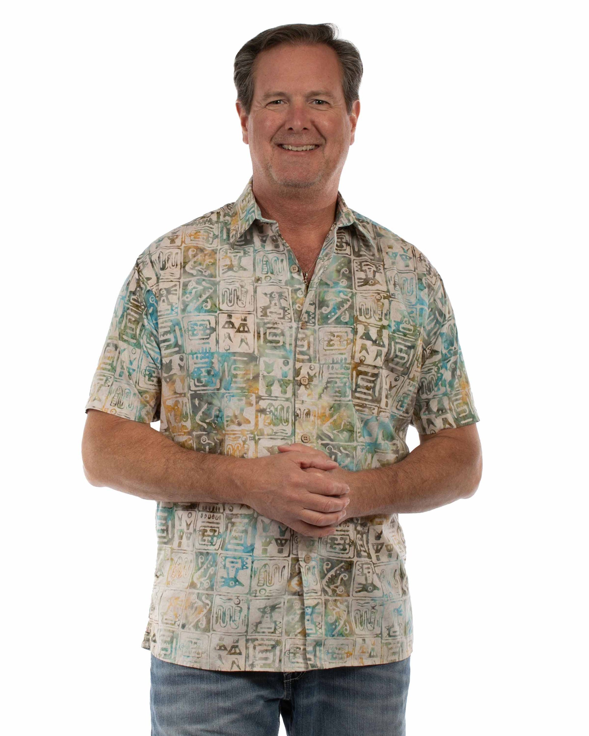 Scully Western Men's Short Sleeve Batik Print Shirt in Tan