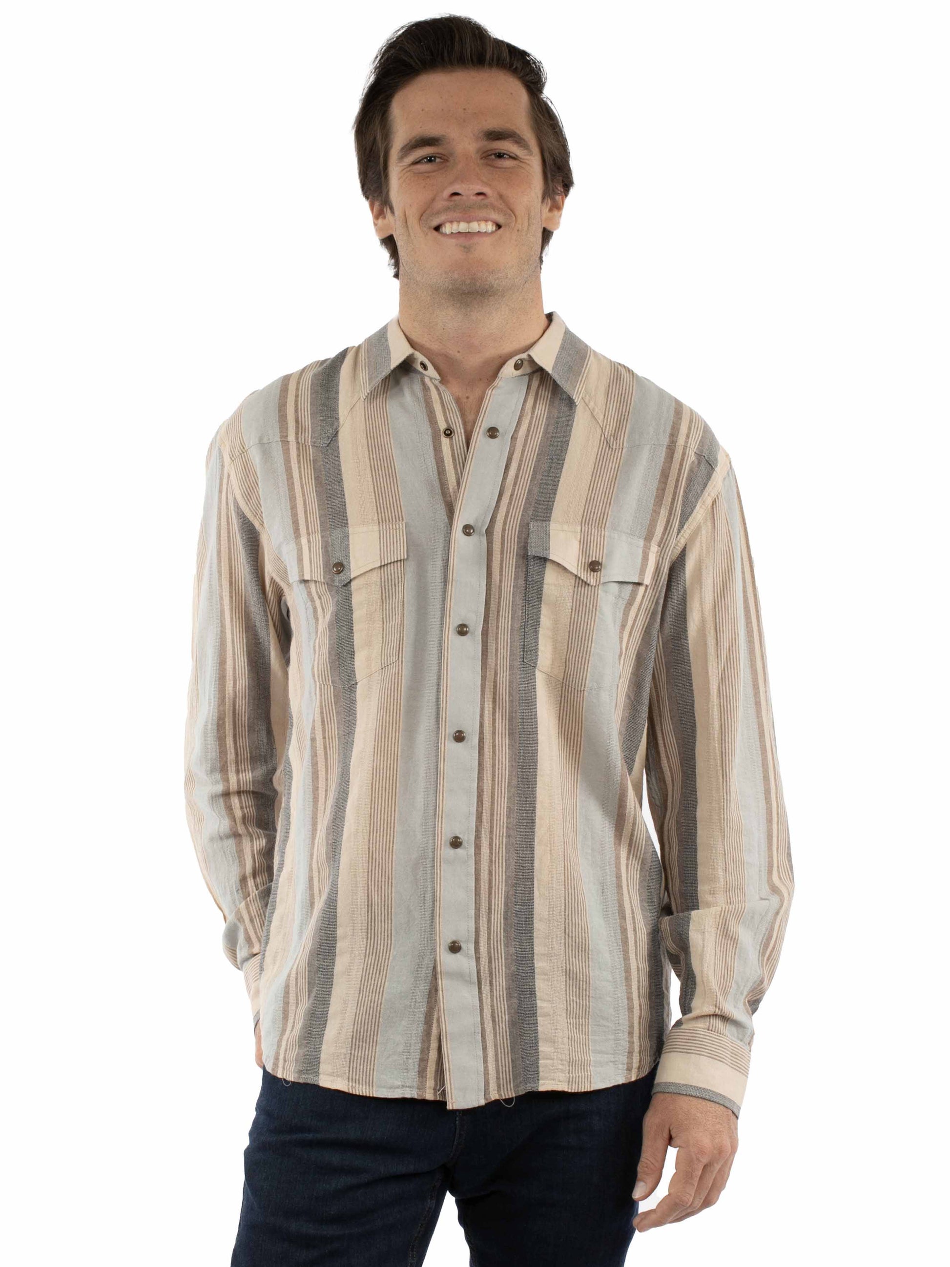 Scully Western Men's Stripe Snap Front Shirt in Earth