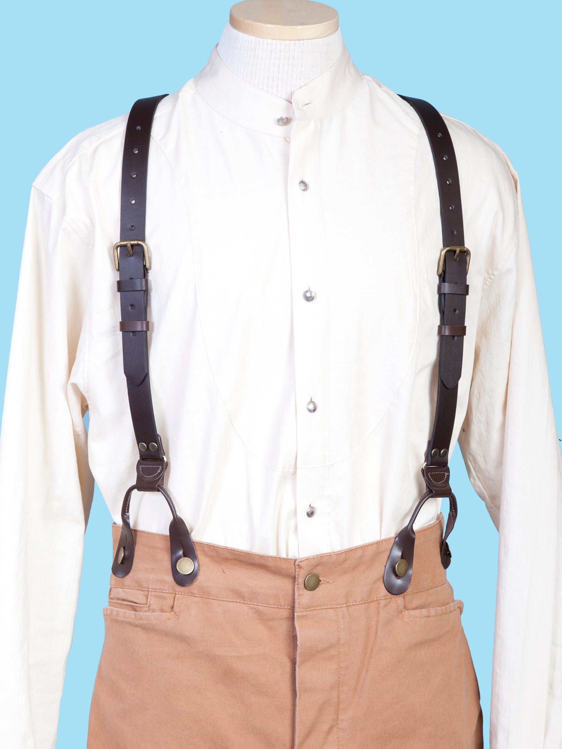 Scully Men's Leather Suspenders in Brown