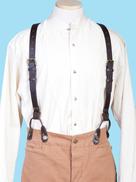 Scully Men's Leather Suspenders in Brown