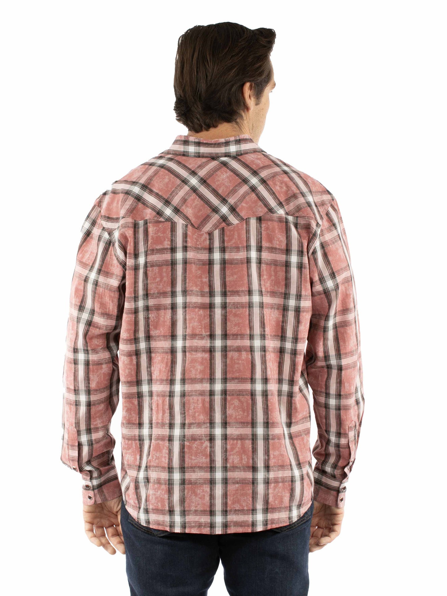 Scully Western Men's Long Sleeve Plaid Snap Front Shirt in Red