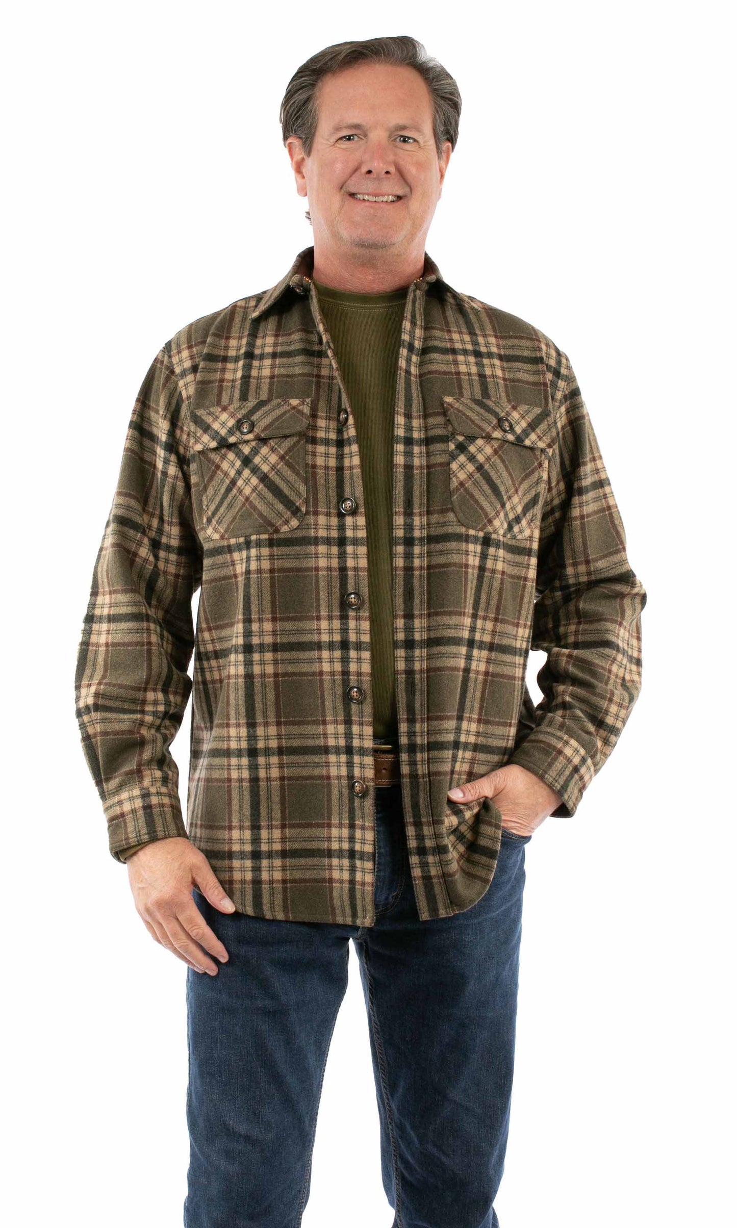 Scully Western Men's Heavy Weight Flannel Shirt in Olive