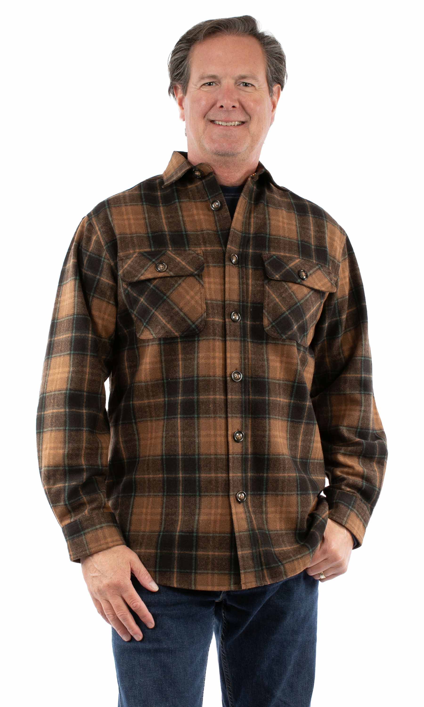 Scully Western Men's Heavy Weight Flannel Shirt in Brown