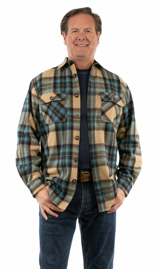 Scully Western Men's Heavy Weight Plaid Flannel Shirt in Tan