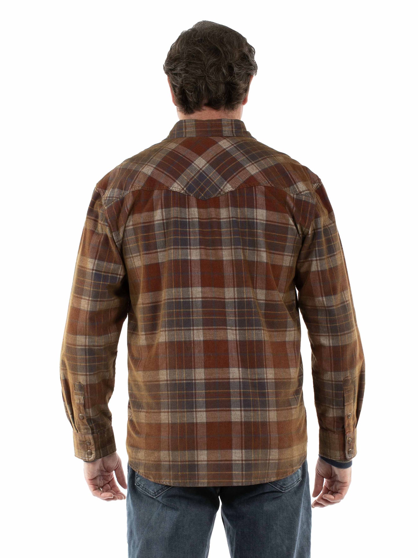 Scully Western Men's Long Sleeve Corduroy Plaid Shirt in Bark