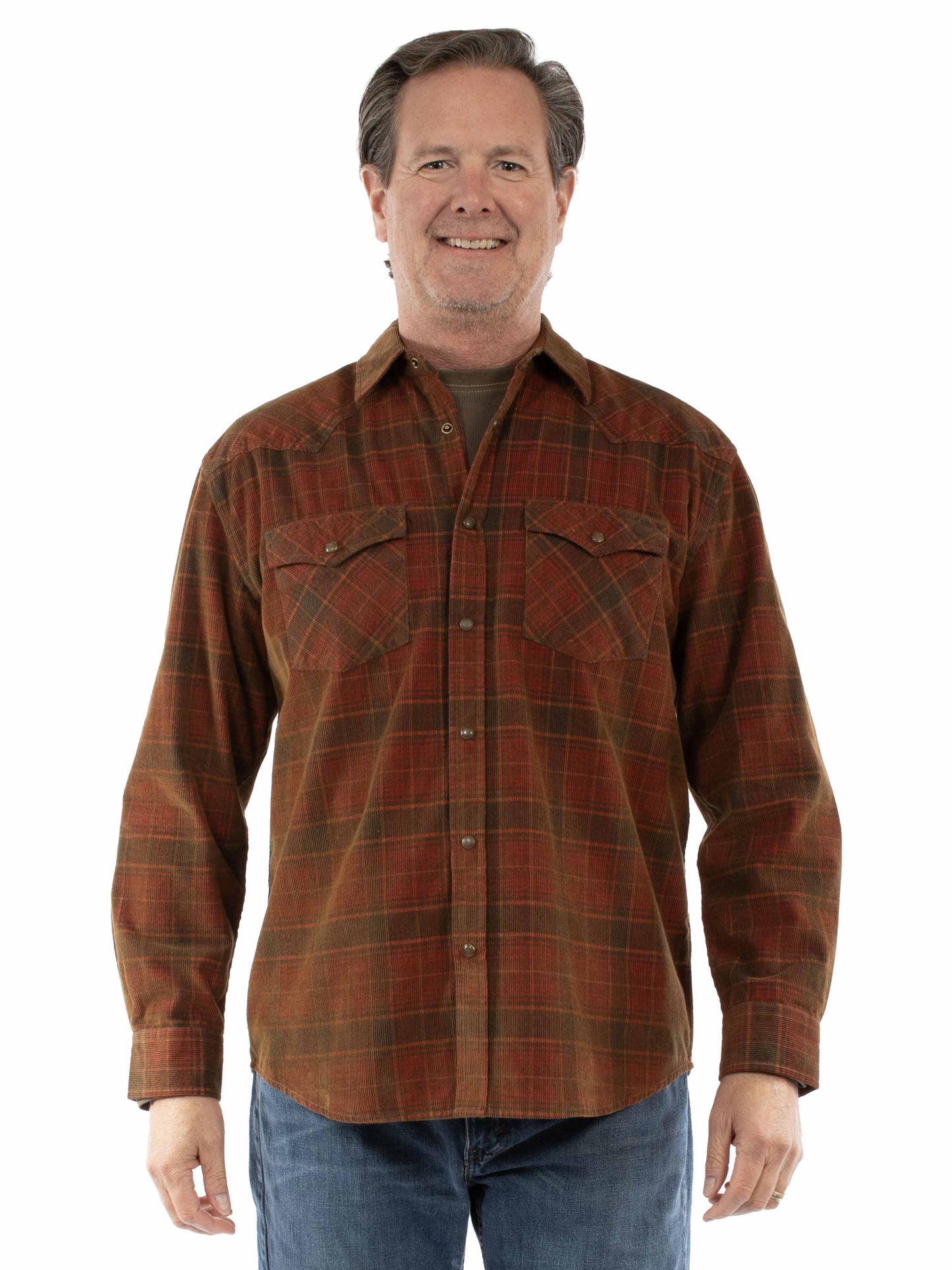 Scully Western Men's Long Sleeve Corduroy Plaid Shirt in Red