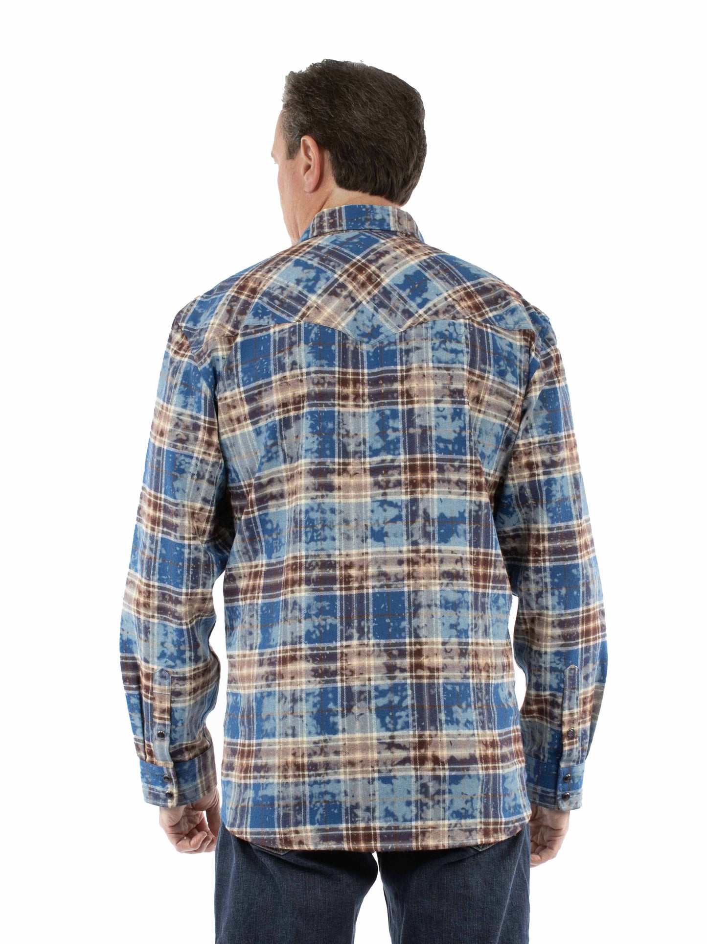 Scully Western Men's Long Sleeve Snow Washed Plaid Shirt in Blue