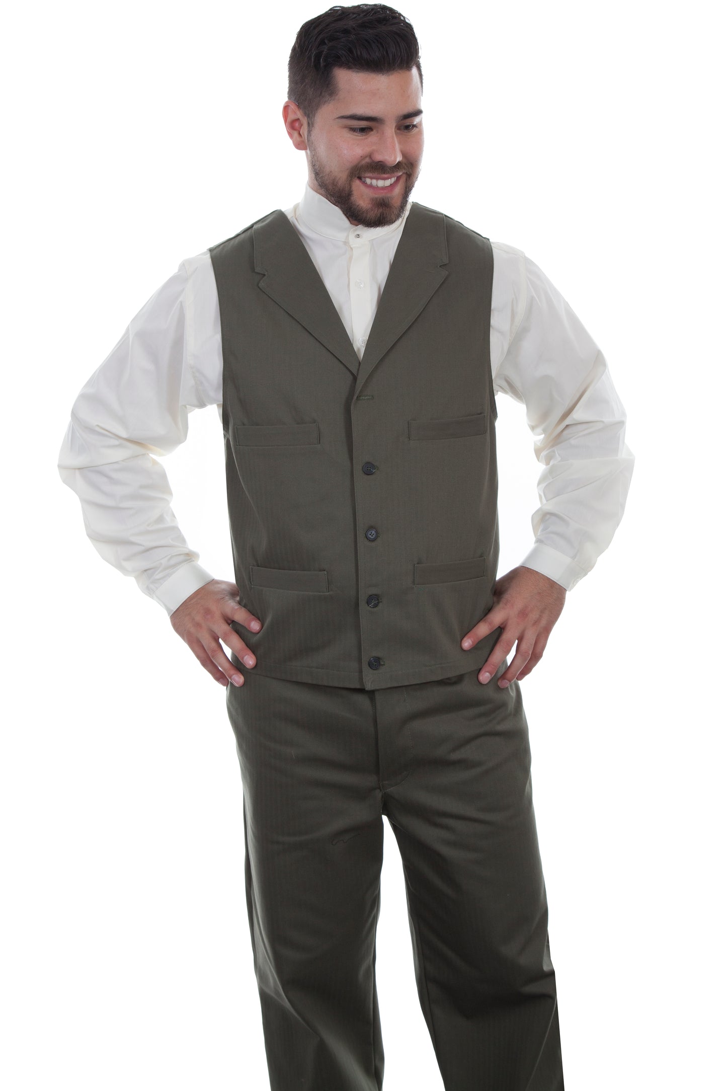 Scully Men's Herringbone Unlined Vest in Army