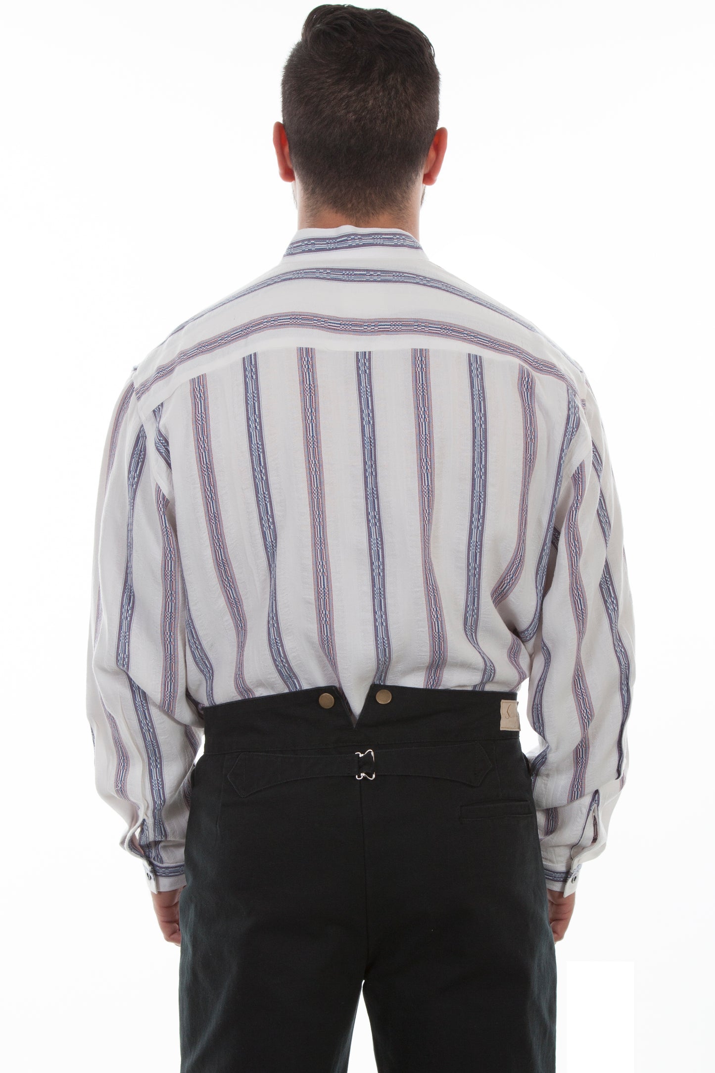Scully Men's Dobby Striped Band Collar Shirt in Ivory
