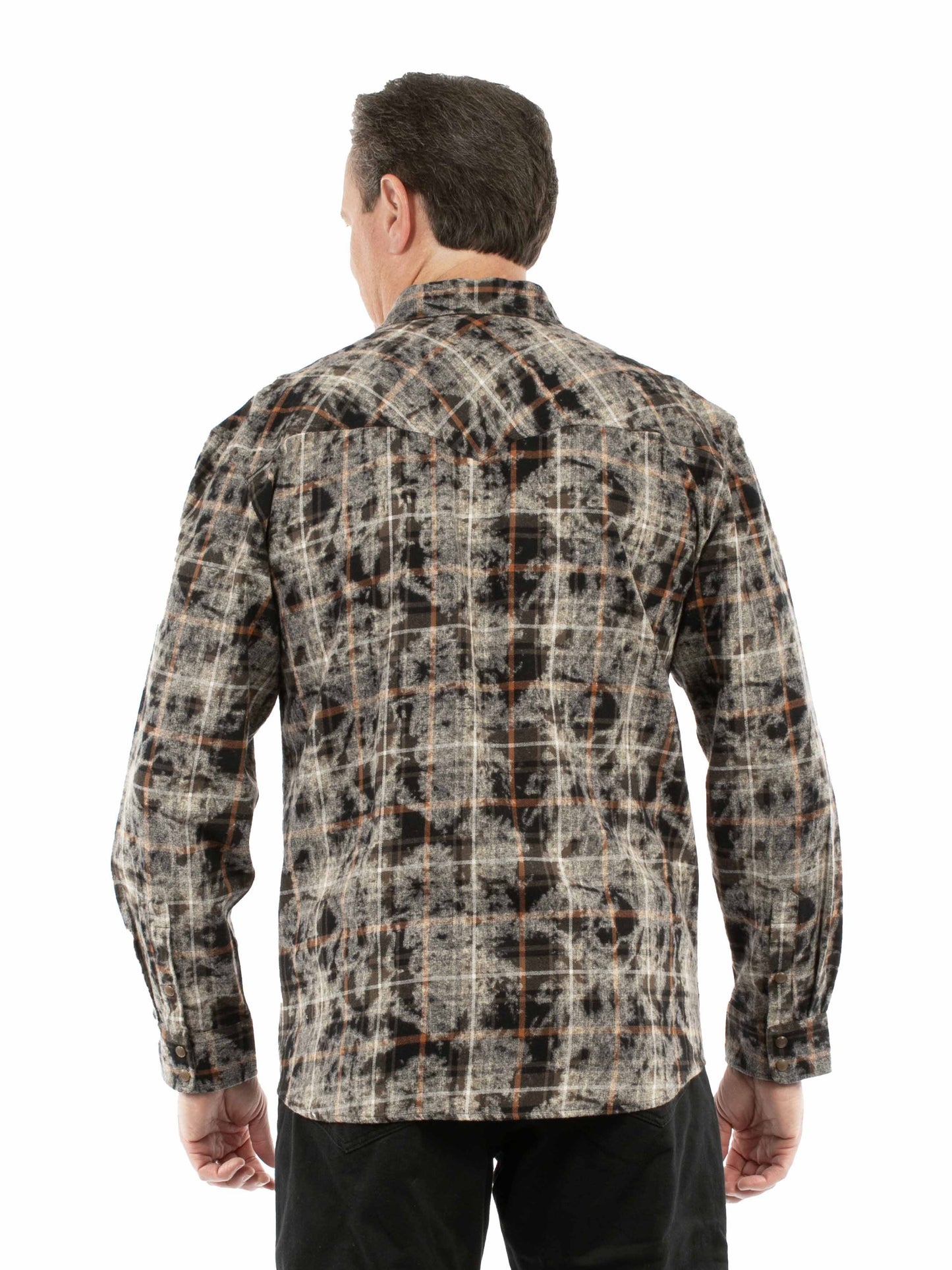 Scully Western Men's Snow Washed Plaid Shirt in Olive
