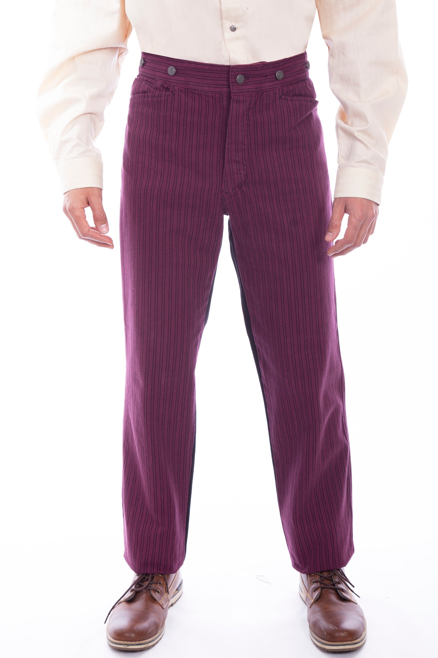Scully Men's Wahmaker Cotton Saddle Cut Railstripe Pants in Burgundy