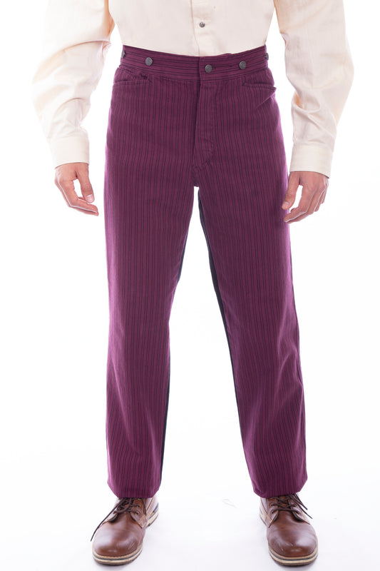 Scully Men's Wahmaker Cotton Saddle Cut Railstripe Pants in Burgundy