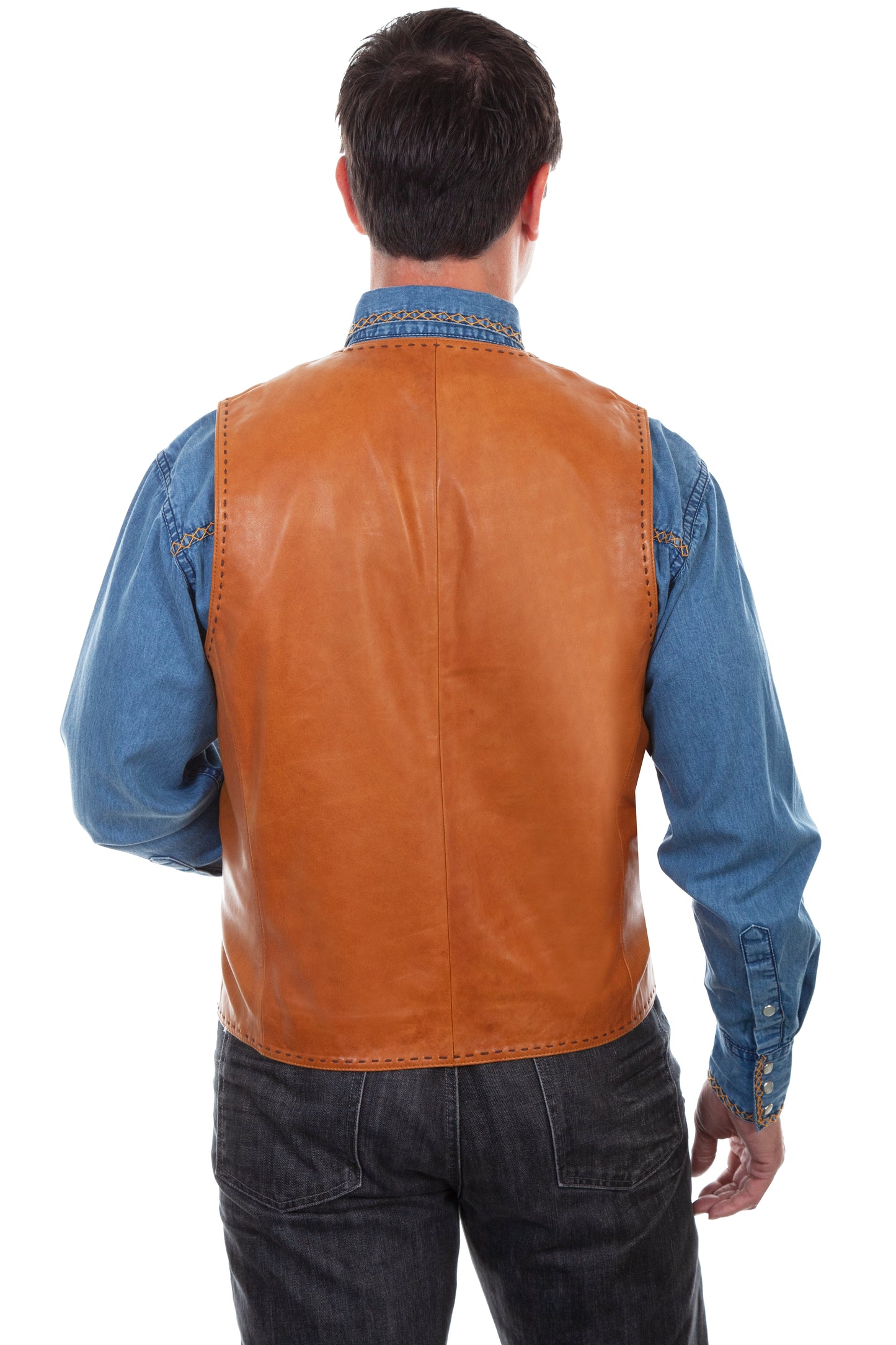 Scully Western Men's Pick Stitch Welt Pocket Vest in Saddle Tan