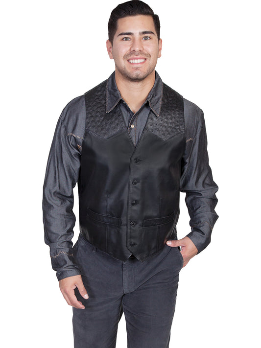 Scully Men's Lamb With Ostrich Trim Vest in Black