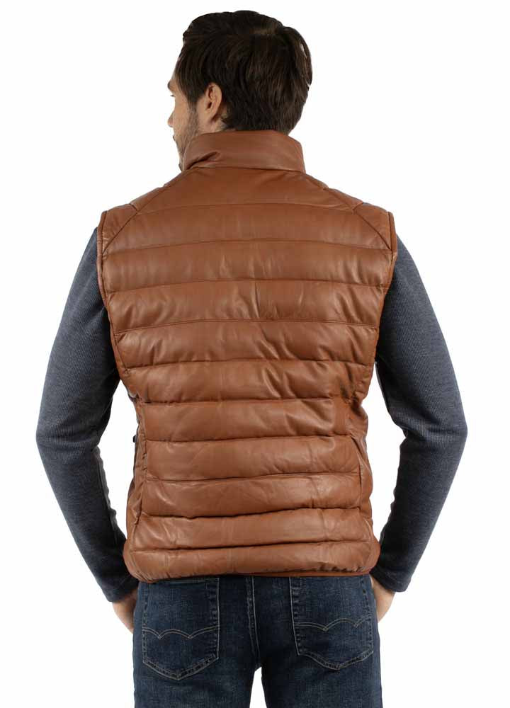 Scully Men's Ribbed Leather Vest in Cognac Soft Lamb