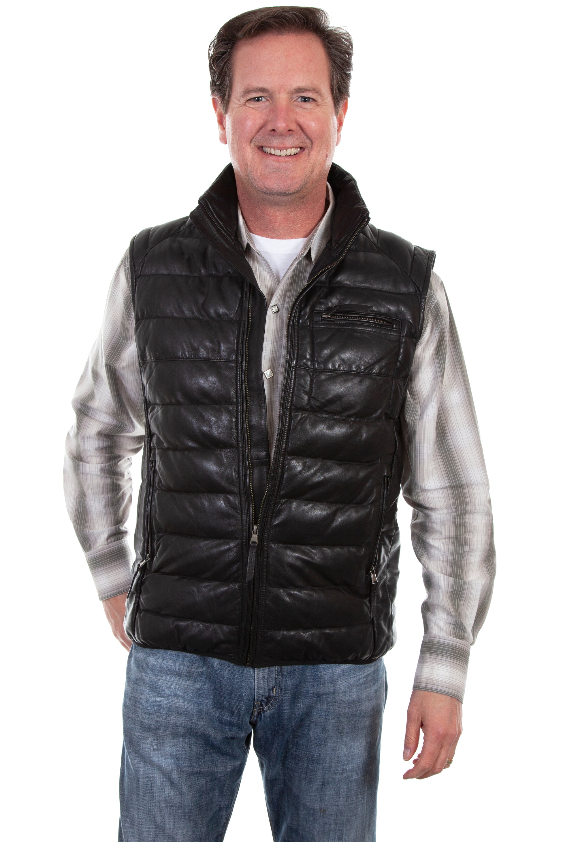 Scully Men's Ribbed Leather Vest in Black