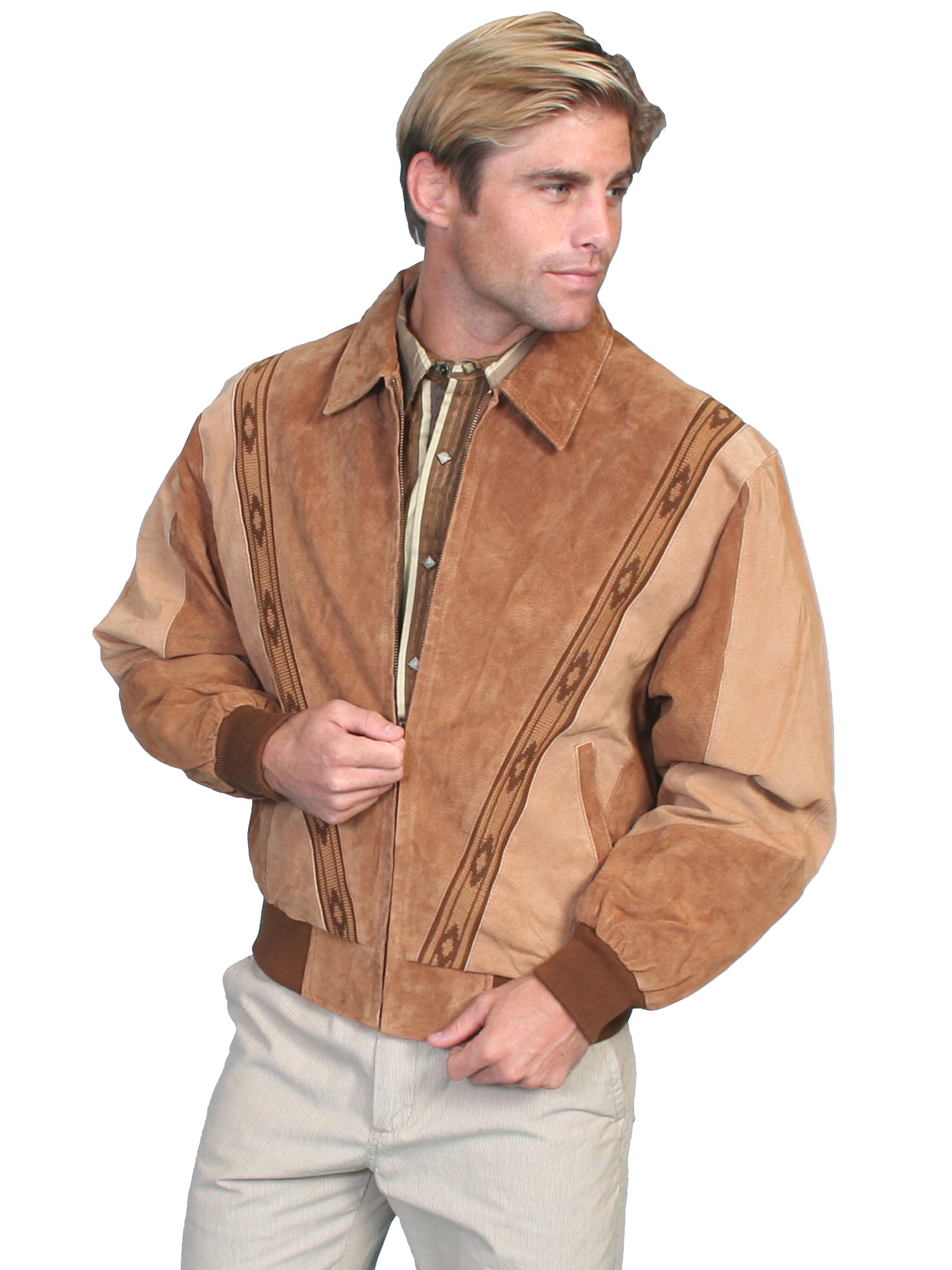 Scully Men's Boar Suede Leather Jacket in Cafe Brown/Camel