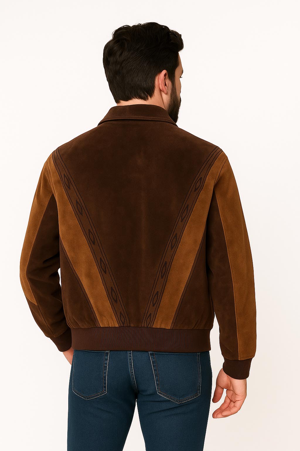 Scully Men's Boar Suede Leather Arena Jacket in Chocolate With Cafe Brown