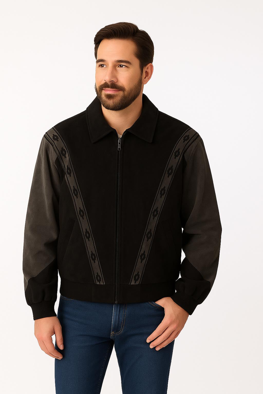 Scully Men's Boar Suede Leather Jacket in Black With Dark Grey