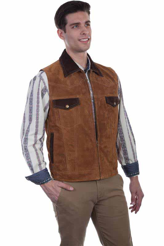 Scully Men's Two Tone Concealed Carry Suede Vest in Cafe Brown