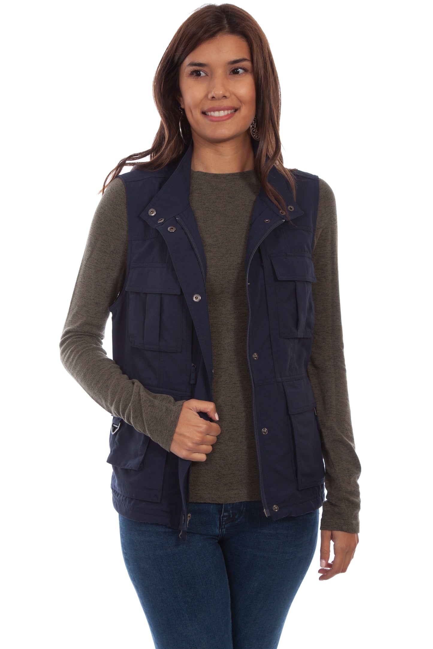 Scully Western Women's Multi Pocket Nylon Zip Vest in Midnight Sky