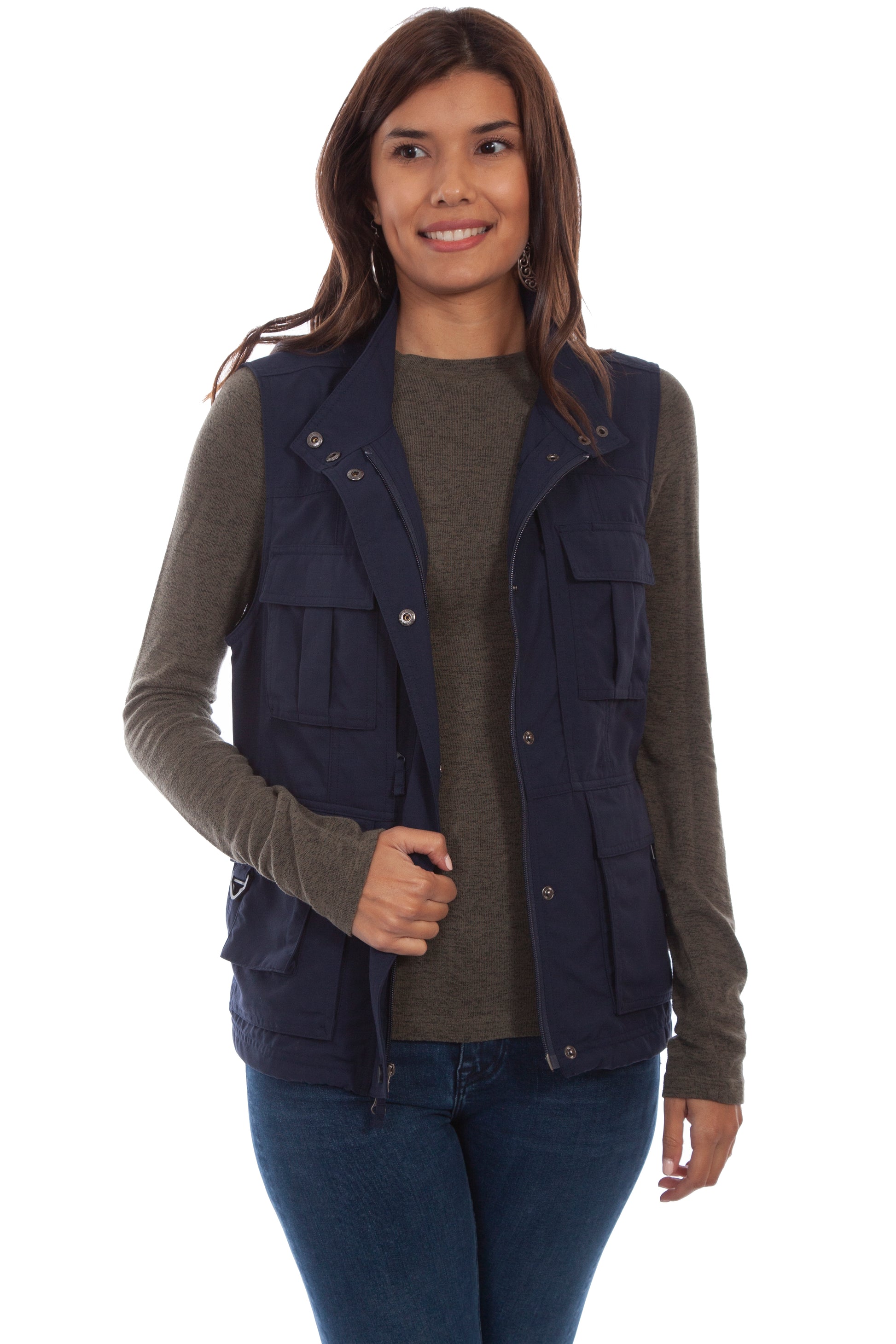 Scully Western Women's Multi Pocket Nylon Zip Vest in Midnight Sky