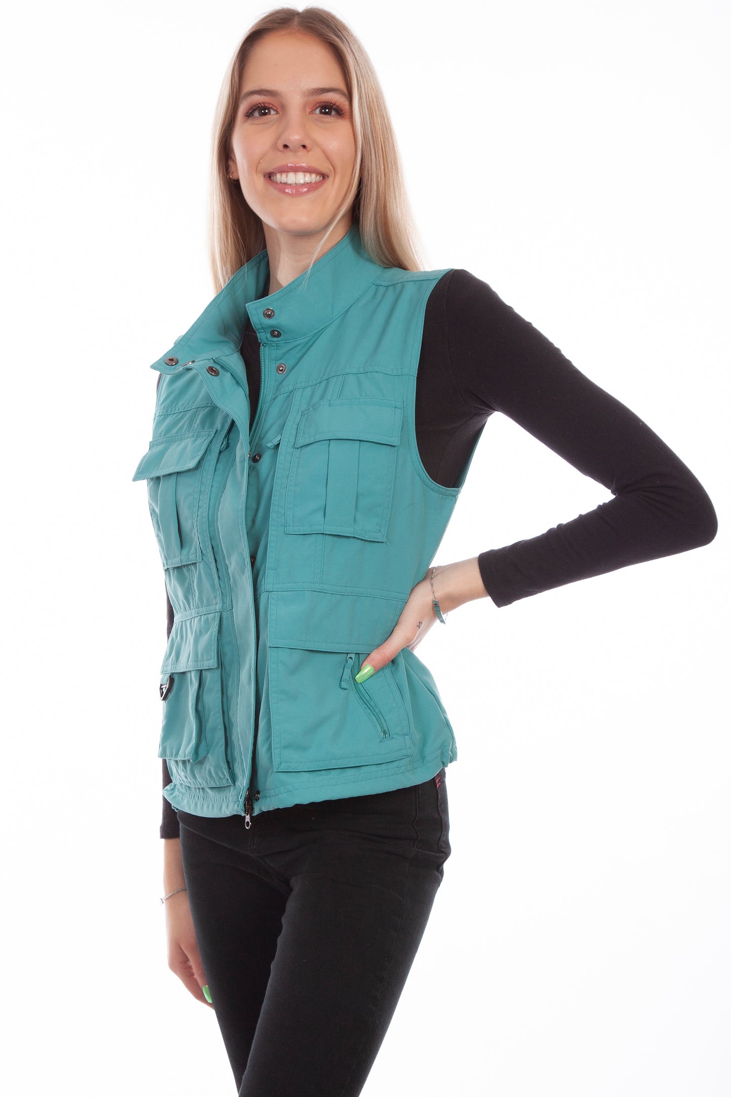 Scully Western Women's Multi Pocket Zip Nylon Vest in Teal