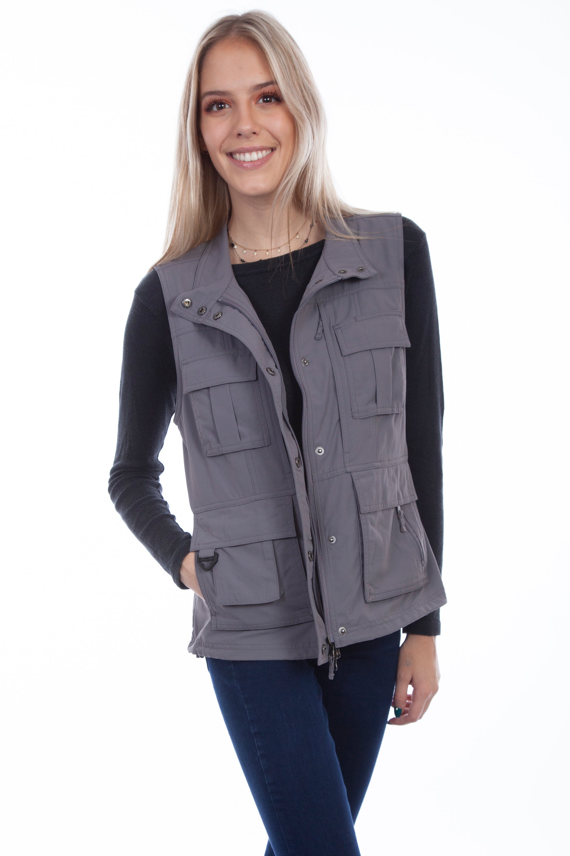 Scully Western Women's Multi Pocket Nylon Vest in Silver