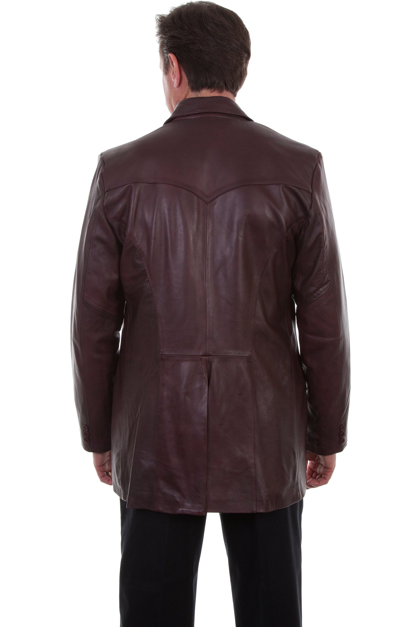Scully Men's Ostrich Trim Leather Reg Blazer in Black Cherry