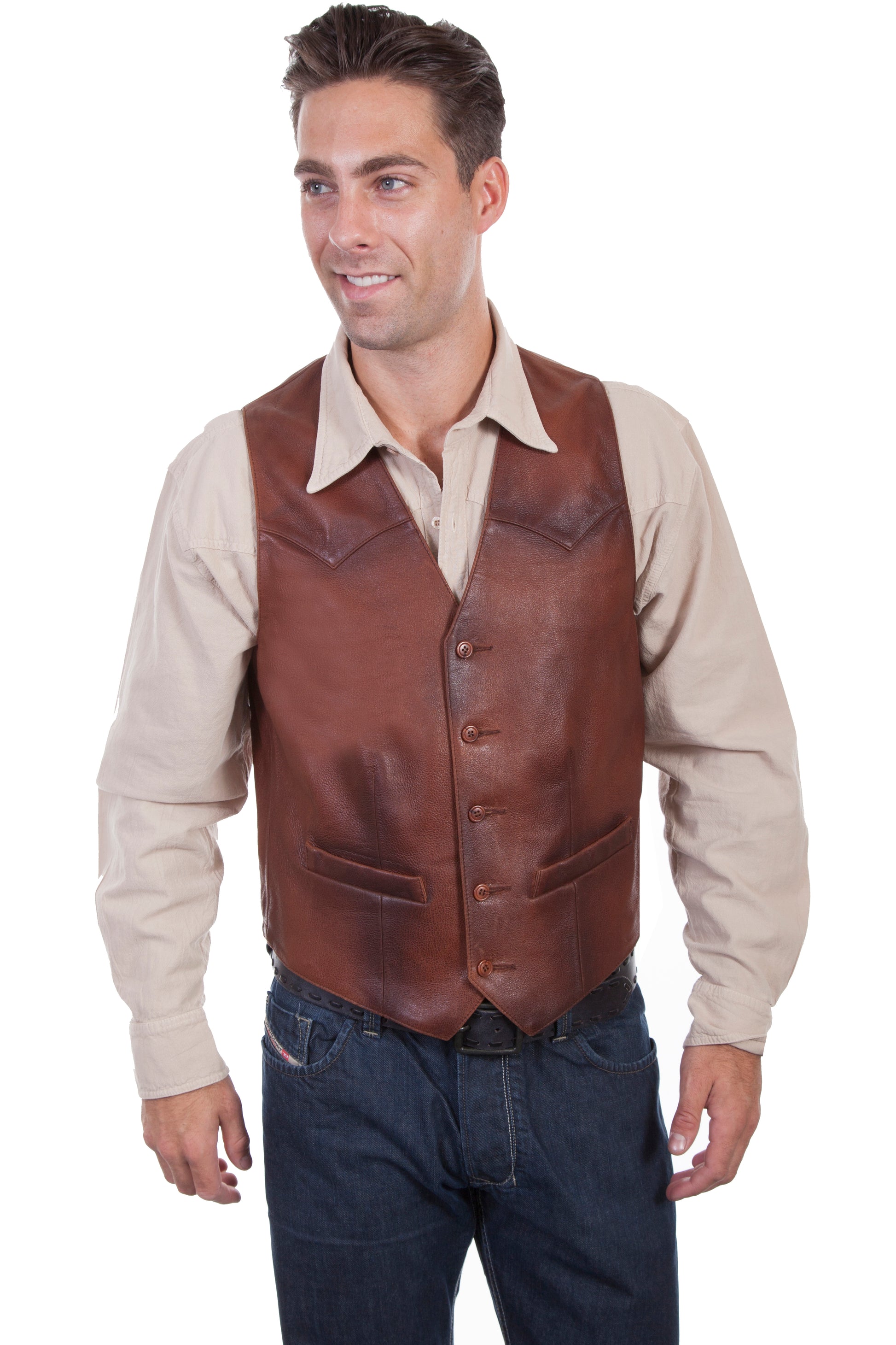 Scully Western Men's Classic Leather Vest in Brown