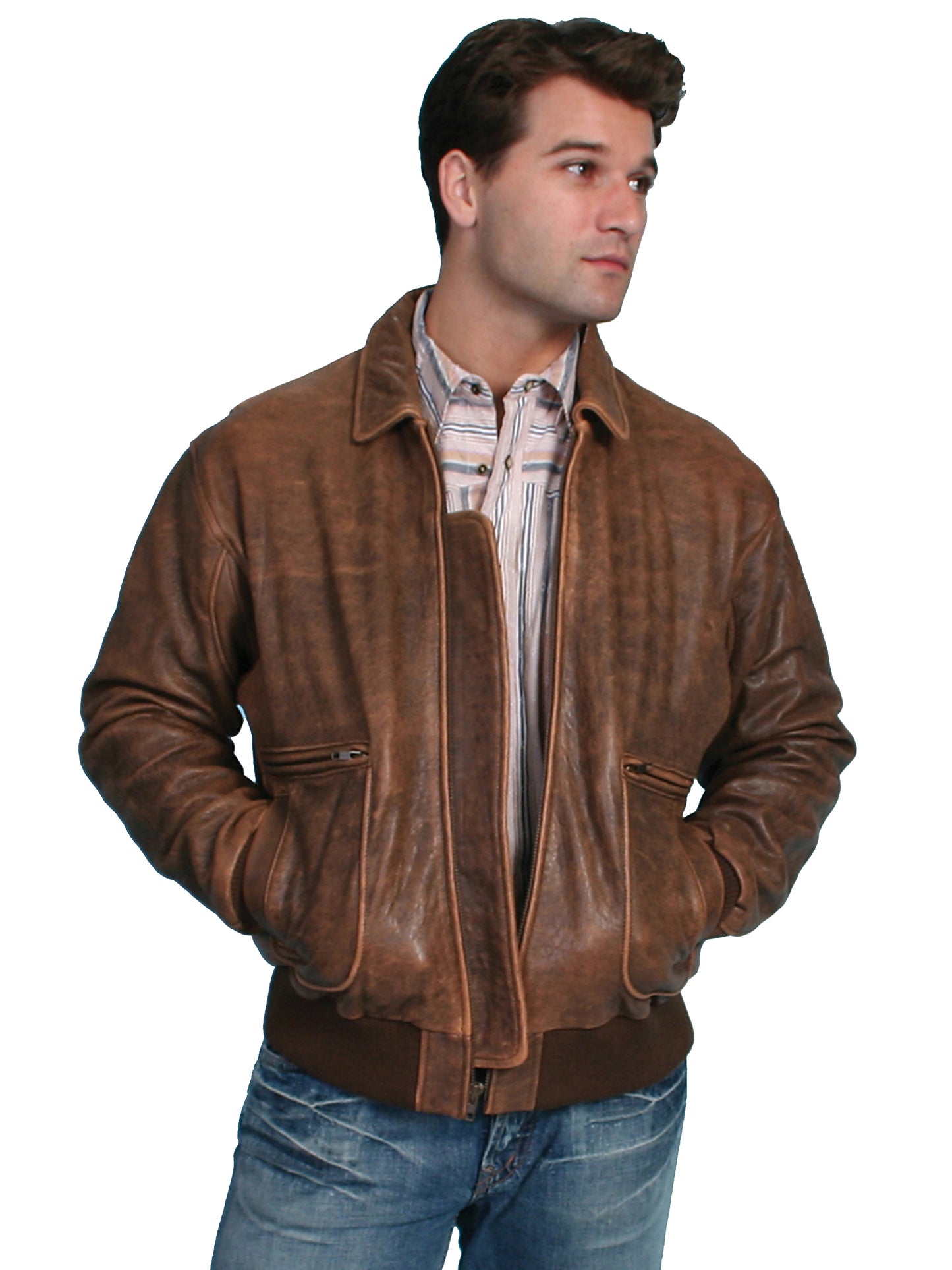 Scully Men's Vintage Bomber Jacket in Brown Antique Lamb