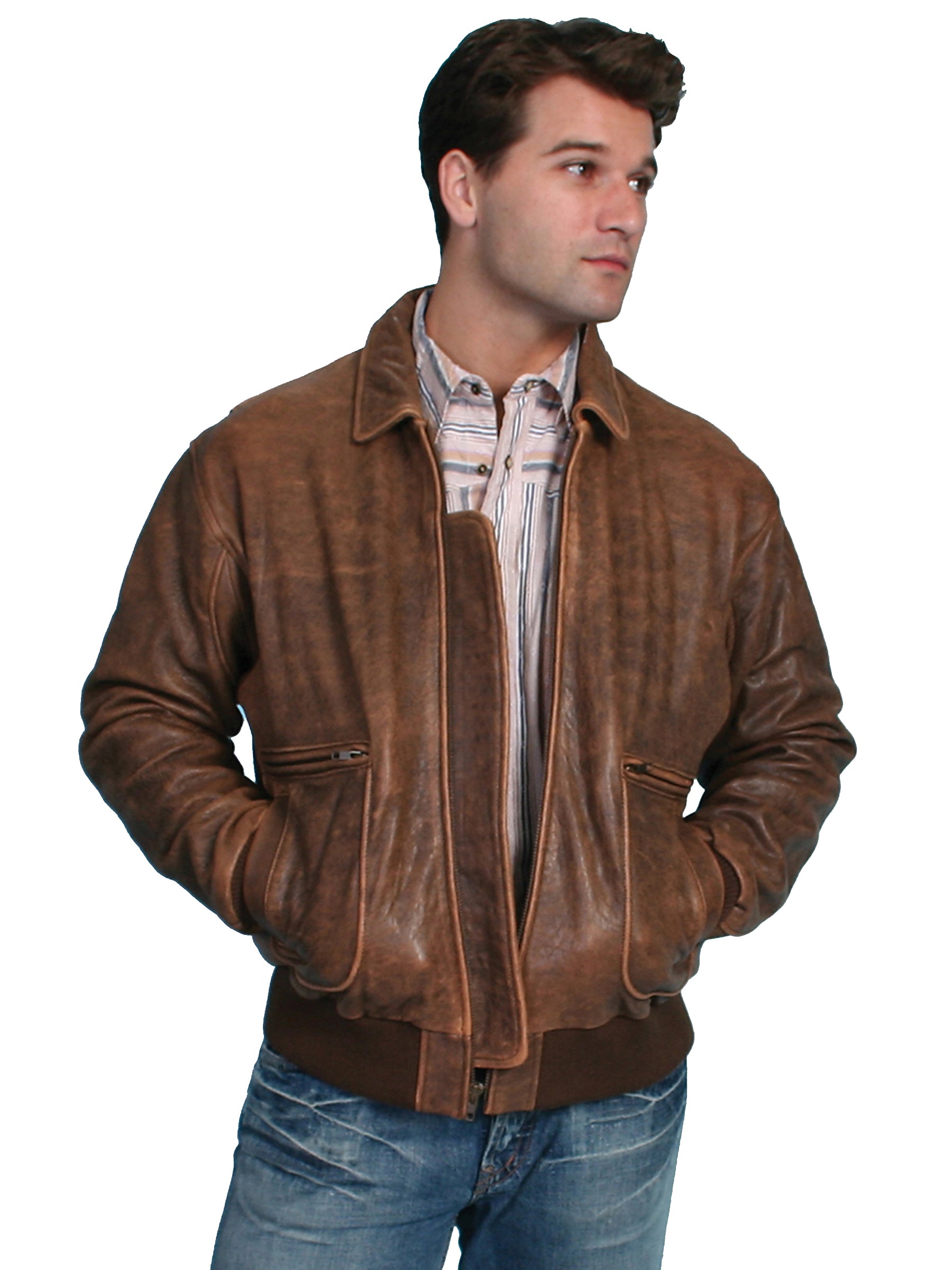 Scully Men's Vintage Bomber Jacket in Brown Antique Lamb