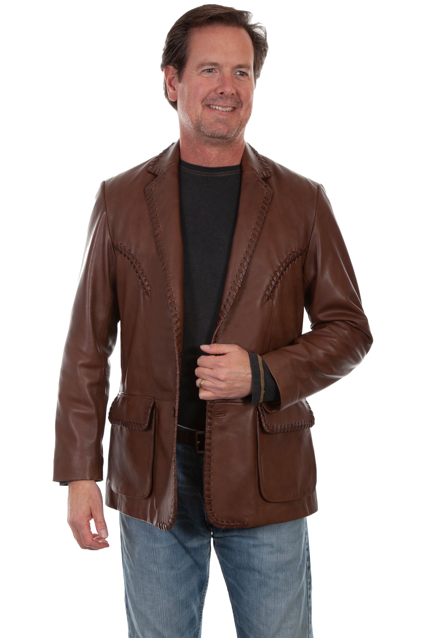 Scully Western Men's Leather Button Blazer Jacket in Chocolate
