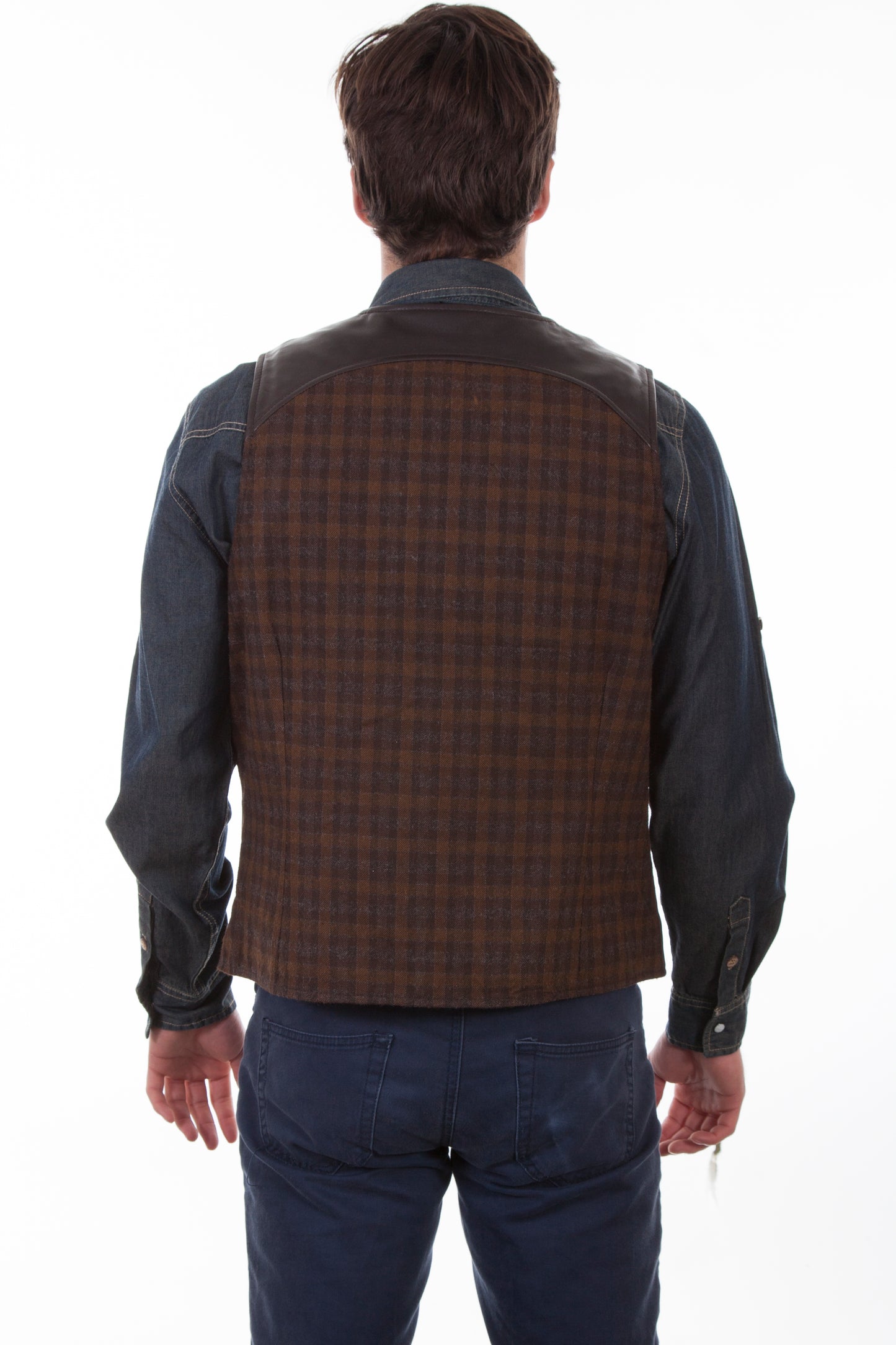 Scully Western Men's Four Pocket Zip Front Waistcoat Rugged Lamb Vest in Dark Brown